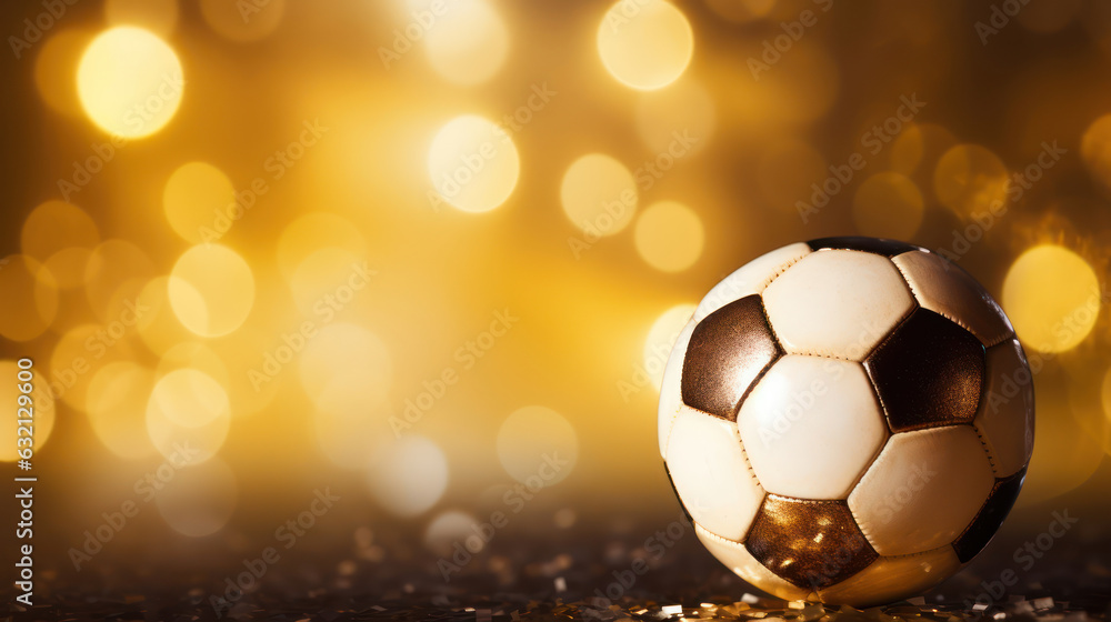 Fototapeta premium Golden soccer ball in bokeh background