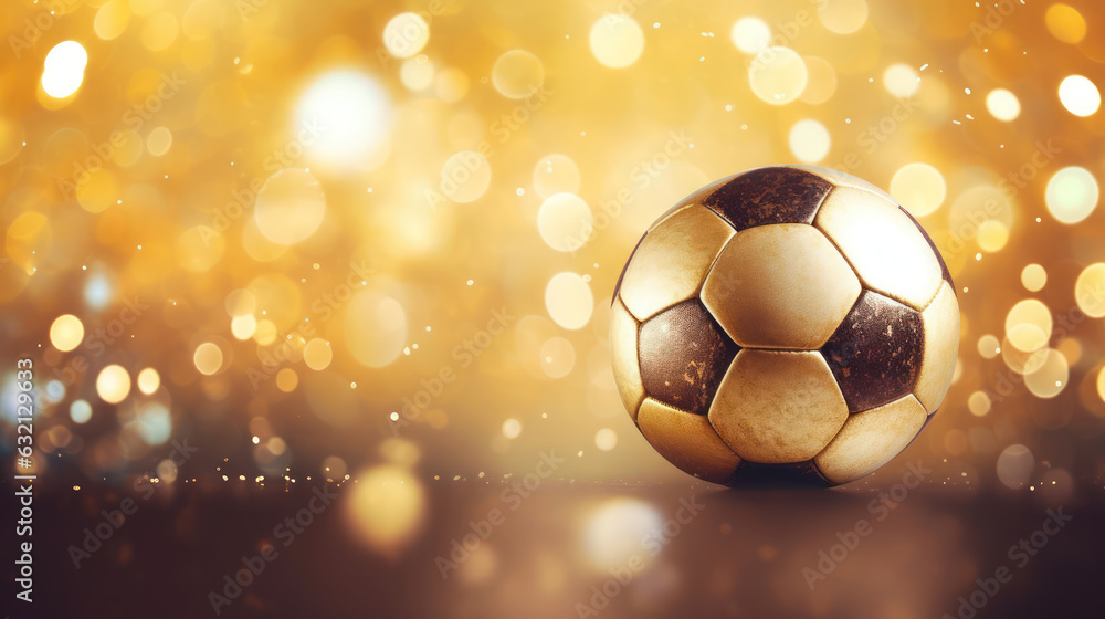 Fototapeta premium Golden soccer ball in bokeh background
