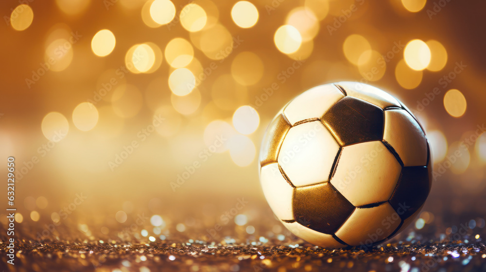 Fototapeta premium Golden soccer ball in bokeh background