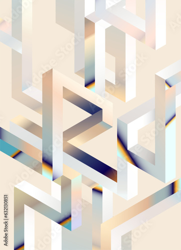 White geometric background of Isometric lines. Abstract vector cover.