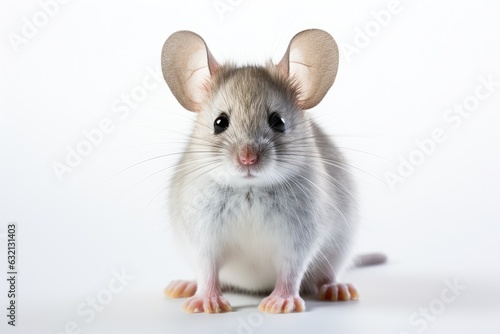 Gray common house mouse with big ears, isolated on white background. Looking at camera. © DenisNata
