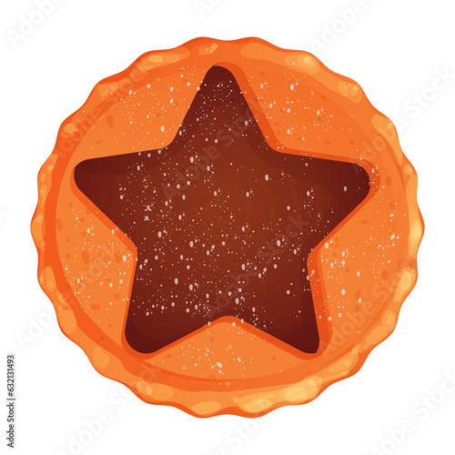 Christmas english mince pie with star top view in cartoon style isolated on white background. Holiday food, traditional pastry