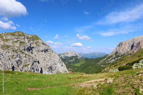 Landscape at hiking trail leading from Passo del Cason di Lanza to Ernesto Lomasti Bivacco photo