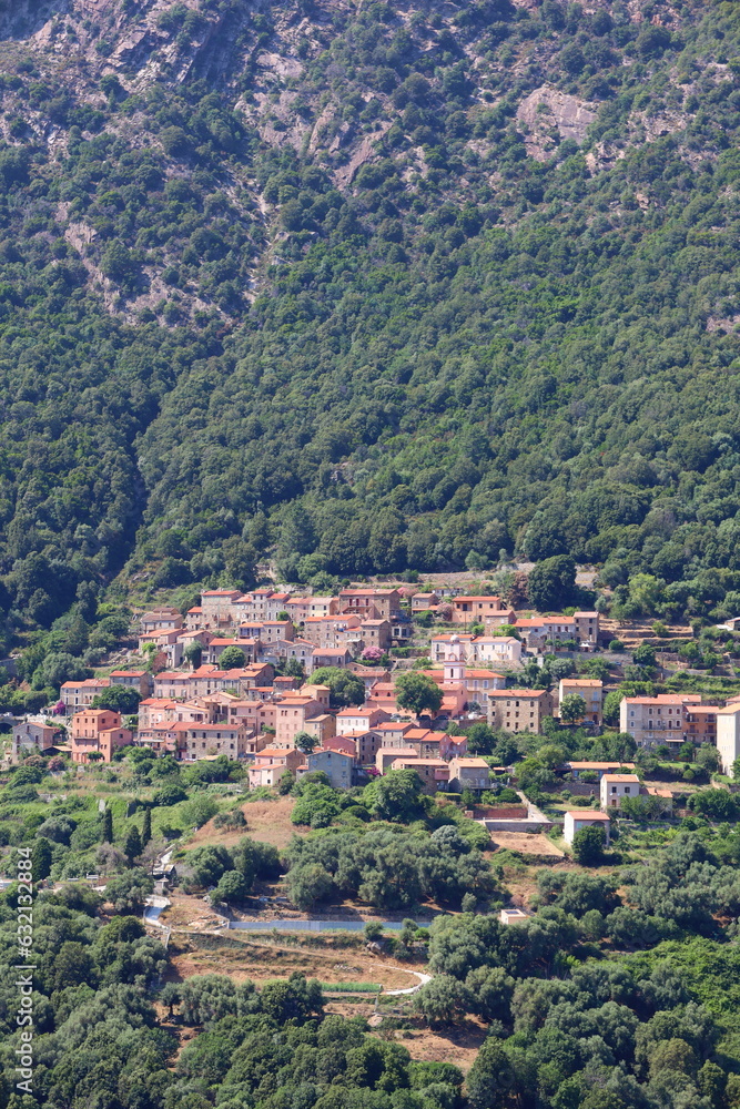 The Village of Ota on Corsica Set in a Hillside in the Mountains Near the Gulf of Porto