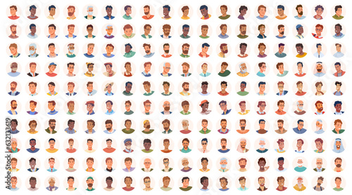 Tablou canvas Portrait avatar icon men, big set of user faces