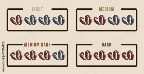 Coffee roast levels vector illustration on light backgroundCoffee roast levels vector illustration on light background
