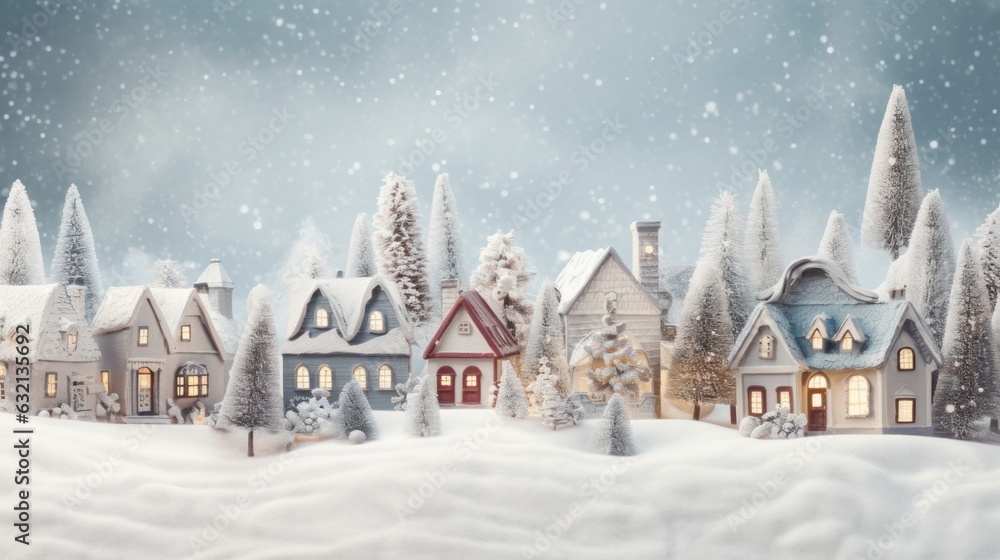 Fototapeta premium Christmas village in vintage style. Generative AI