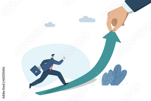 Creativity helps companies grow and develop. Effective work. Employee and boss hand Help each other to build a successful growth chart. Vector design illustration.