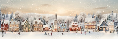 Christmas village in vintage style. Generative AI