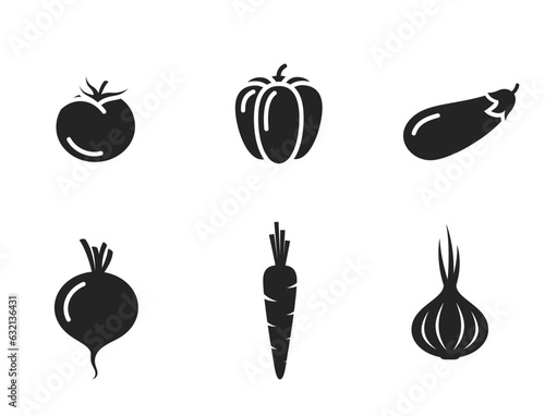 vegetable icon set. eggplant, tomato, bell pepper, carrots, beetroot and onion. harvest and organic food symbols
