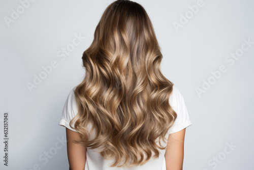A Woman With Balayage Highlights Hair On A White Background
