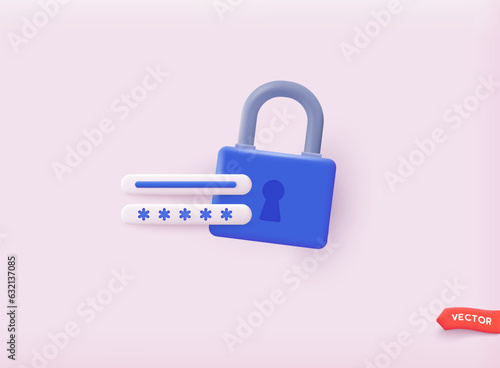Account login and password. Security concept. Sign in to account, user authorization, login authentication page concept. 3D Vector Illustrations.