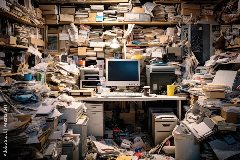 Obraz premium Messy Office With Computer And Lots Of Papers