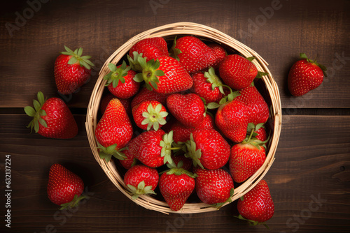 Basket Of Strawberries On Wooden Table