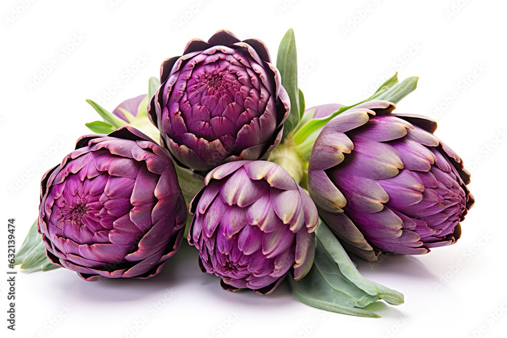 Obraz premium Purple Artichokes Closeup On White Background