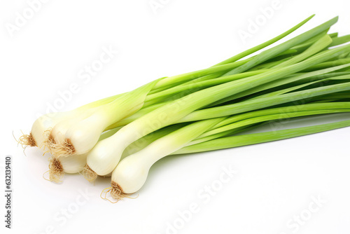 Green Onion Closeup On White Background