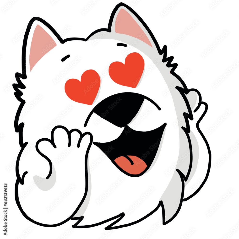 Samoyed dog in love, heart shaped eyes. Happy character, cartoon style illustration, vector Samoyed dog in love, heart shaped eyes. Happy character, cartoon style illustration, vector