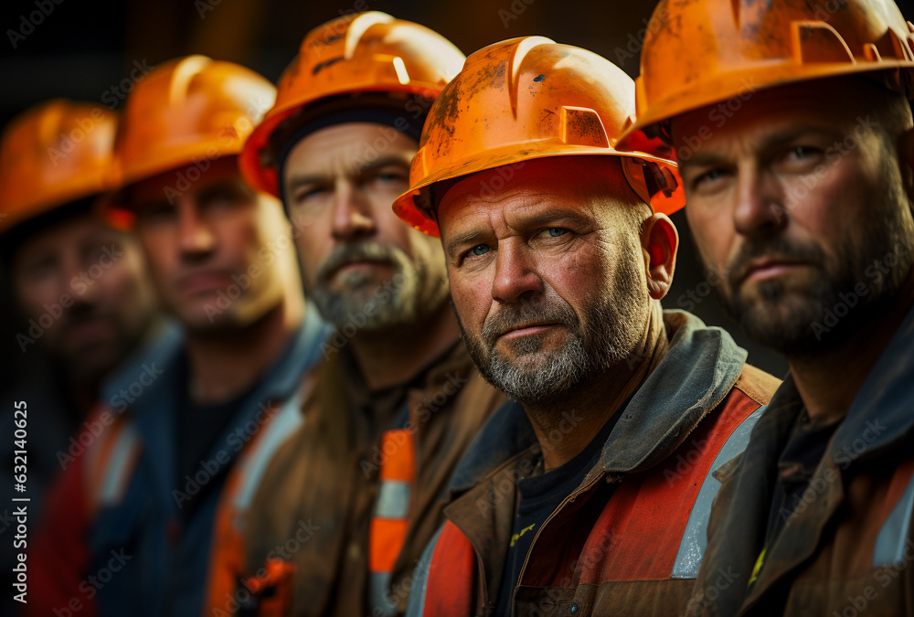 A group of construction team, Construction workers in vests and in hard hats for safety. USA Labor Day celebration. Generative AI. A group of construction team, Construction workers in vests and in hard hats for safety. USA Labor Day celebration. Generative AI.