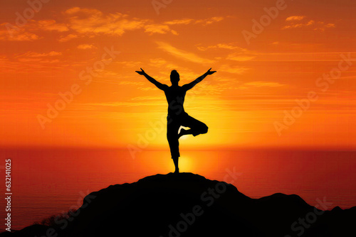 Wallpaper Mural Silhouette Of Yogi Performing Warrior Pose Sunset Glow Torontodigital.ca