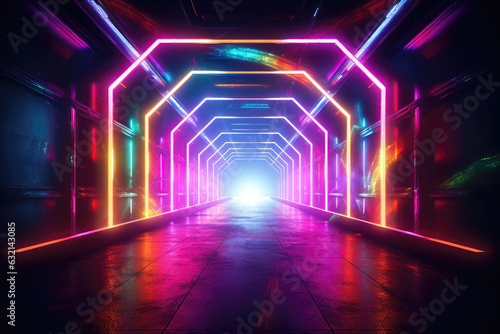 Abstract Portal Tunnel With Vibrant Neon Lights