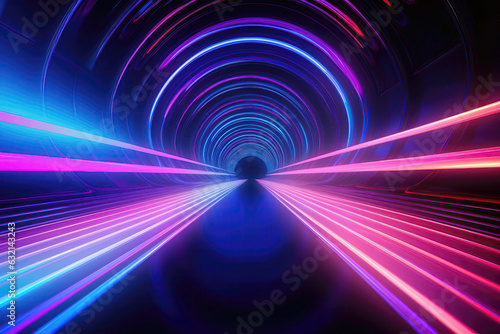 A Tunnel Of Neon Lights With A Black Background