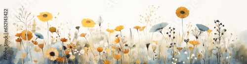Watercolor of wildflowers, in the style of flat composition. Generative AI. © toodlingstudio