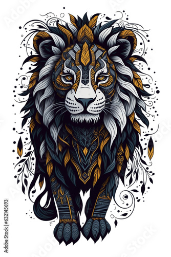 graphics esoteric totem lion head on white background