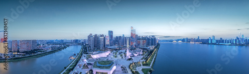 Aviation photography of the night view of the city architecture of Changsha City, China