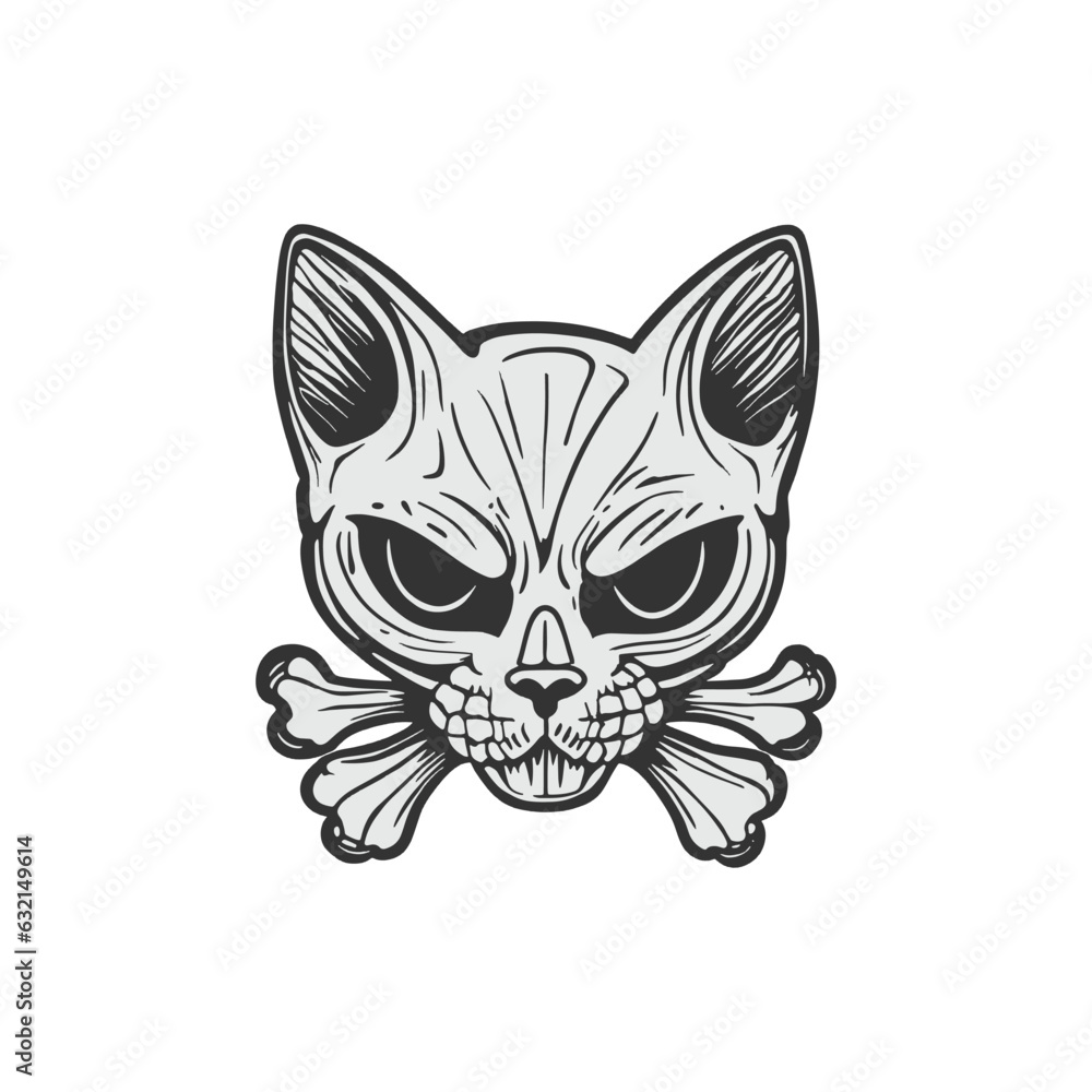 Obraz premium cat vector Halloween kitten skull bone skeleton symbol cartoon icon logo design