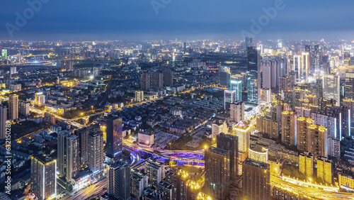 Aviation photography of the night view of the city architecture of Changsha City  China