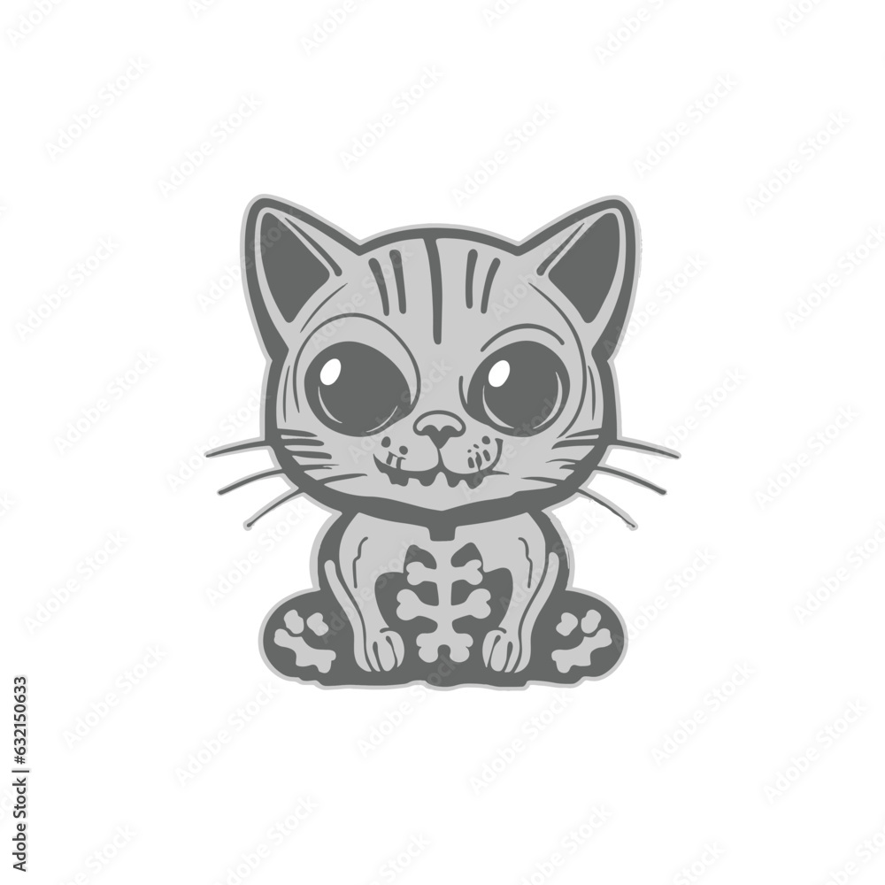cat vector Halloween kitten skull bone skeleton symbol cartoon logo design