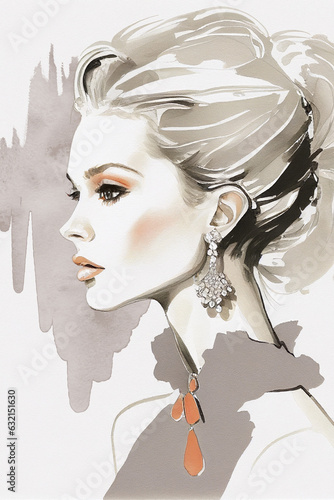 Fashion illustrations depicting women portraits created with ink and watercolor present a delicate fusion of elegance and raw artistic expression.