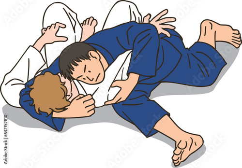 Judo athletes having a match (kesa-gatame)