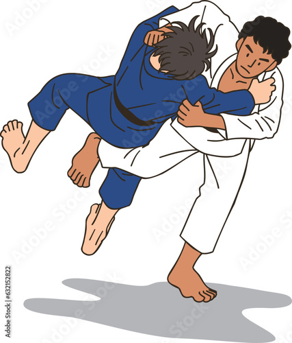 Judo athletes having a match (osoto-gari)