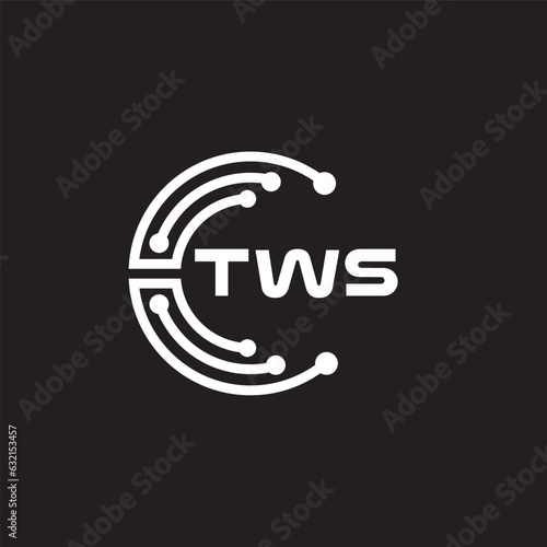 TWS letter technology logo design on black background. TWS creative initials letter IT logo concept. TWS setting shape design
