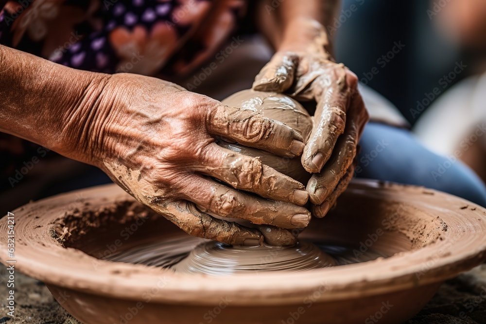 Woman is crafting a clay jug. A hobby and a passion Woman is crafting a clay jug. A hobby and a passion