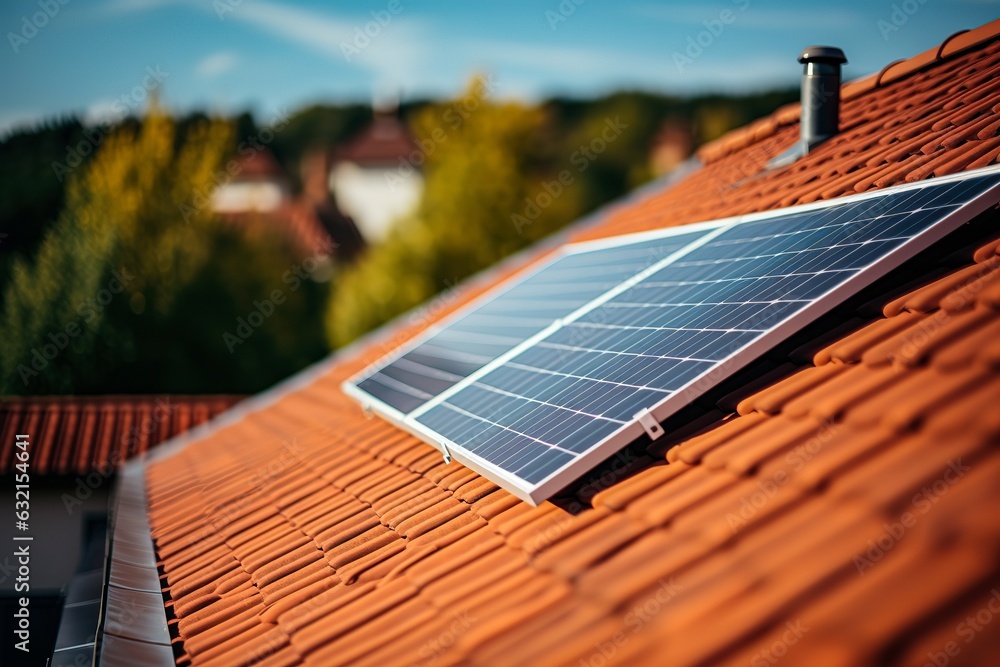 Photovoltaic solar panels on the roof of a single-family home
