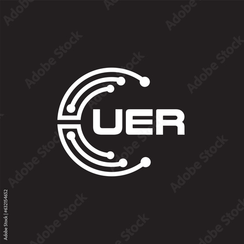 UER letter technology logo design on black background. UER creative initials letter IT logo concept. UER setting shape design
 photo