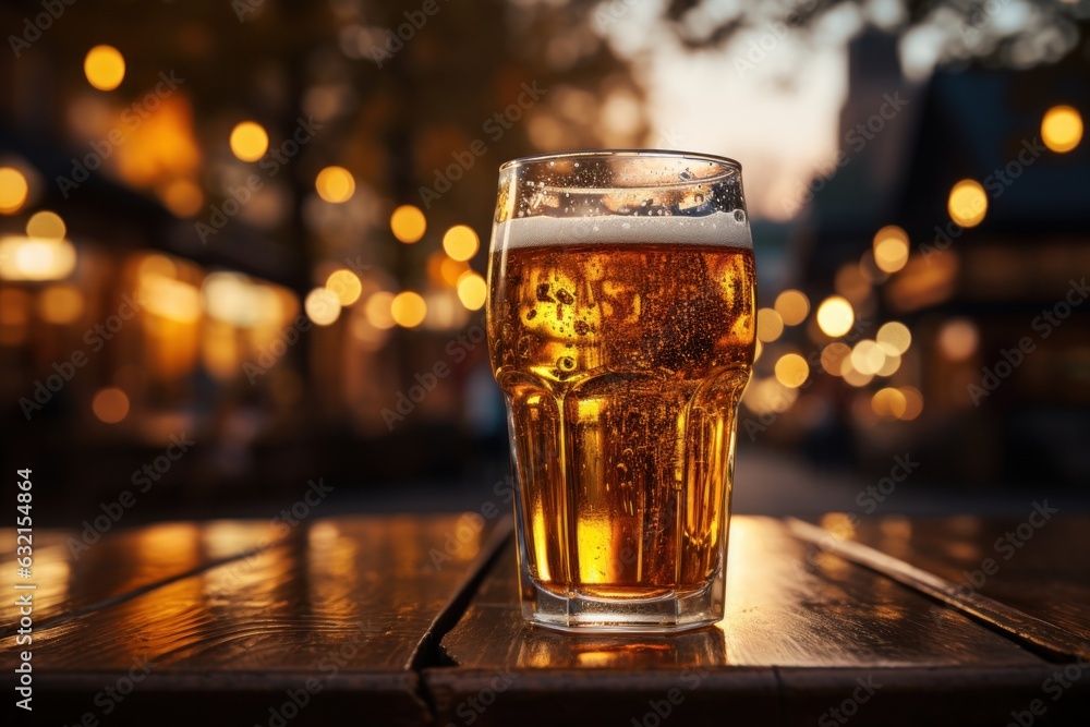 Oktoberfest glass of beer on festival background. With Generative AI technology Oktoberfest glass of beer on festival background. With Generative AI technology