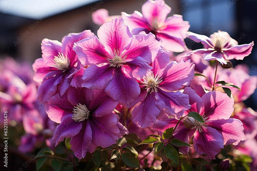Blooming clematis in the garden. Blooming clematis in the garden.