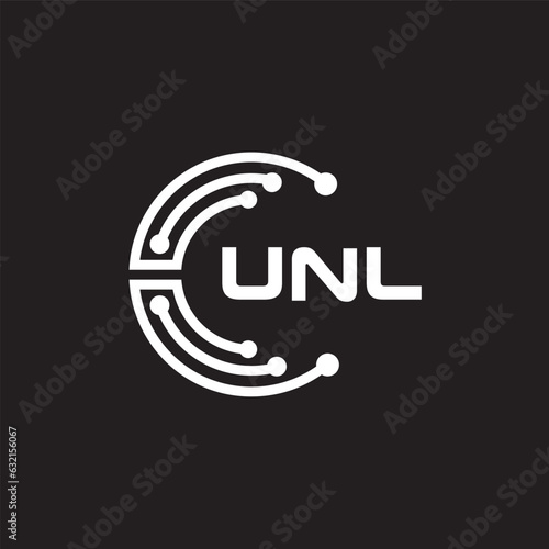 UNLletter technology logo design on black background. UNLcreative initials letter IT logo concept. UNLsetting shape design
