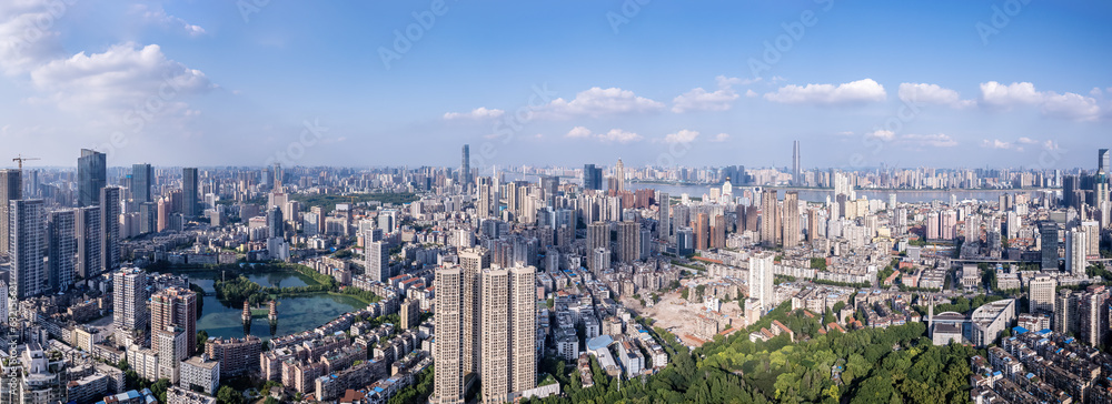 Obraz premium Aerial photography of modern architectural landscape in Wuhan CBD, China