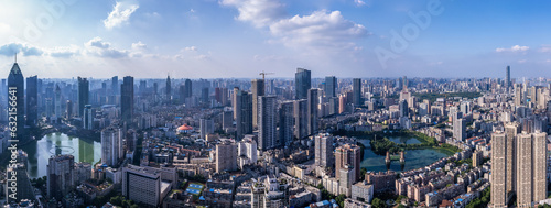 Aerial photography of modern architectural landscape in Wuhan CBD  China