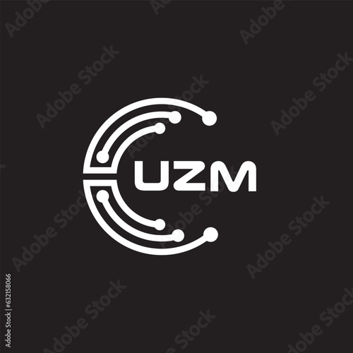 UZMletter technology logo design on black background. UZMcreative initials letter IT logo concept. UZMsetting shape design 