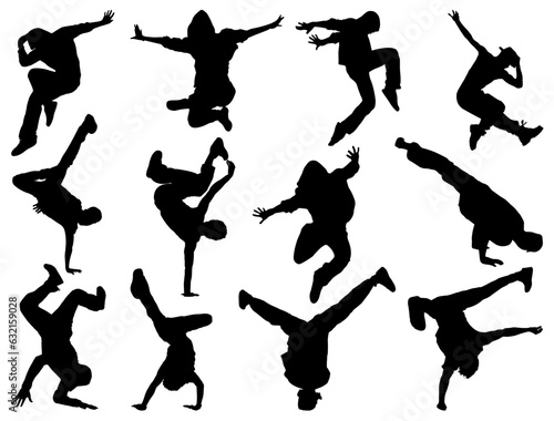 Set of breakdancing silhouette vector art