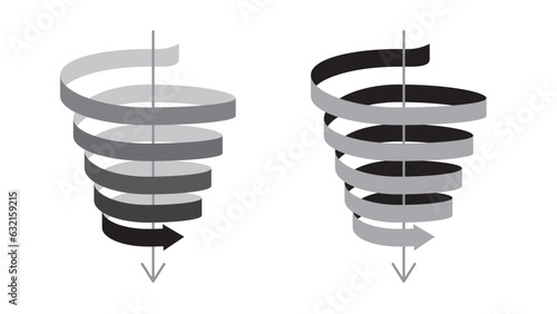 Set of arrow ribbons descending in a spiral