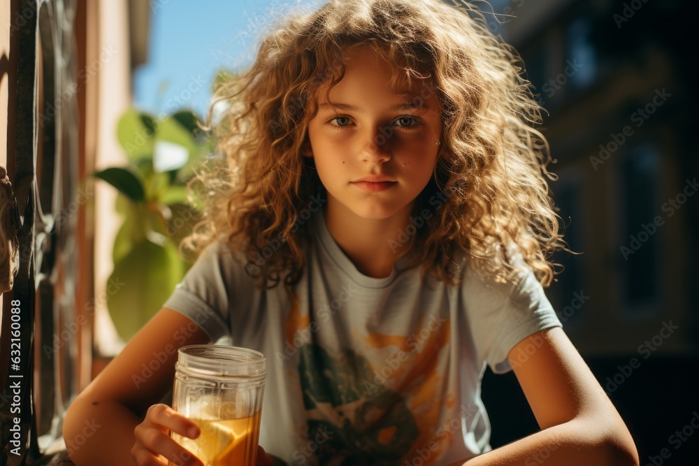 Fototapeta premium Realistic portrait of young girl. Beautiful illustration picture. Generative AI