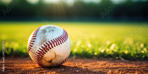 AI Generated. AI Generative. Vintage retro american traditional game sport activity baseball ball on field grass base background. Motivation poster decoration