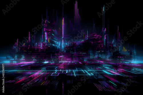 Futuristic cyberpunk space city with neon lights at night. Gaming  sci-fi metaverse