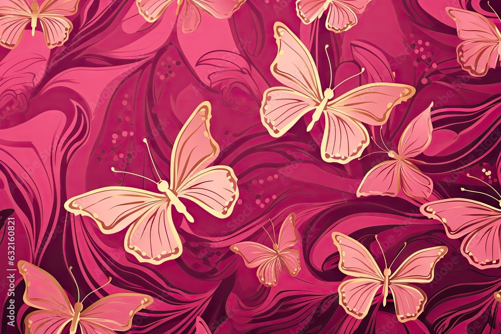 elegant pink and gold butterfly pattern for textile elegant pink and gold butterfly pattern for textile